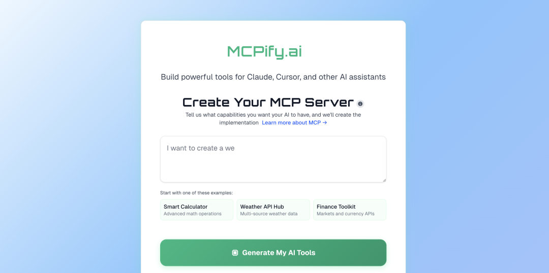 Featured image of post MCPify.ai:一句话构建一个MCP